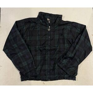 Vintage‎ Jerzees Jacket Mens Large Green Blue Plaid Full Zip Windbreaker 90s